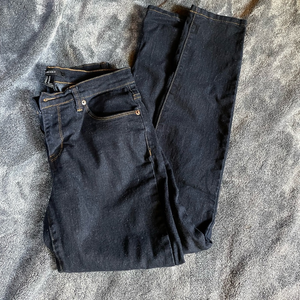 Dark wash demin with gold stiching
